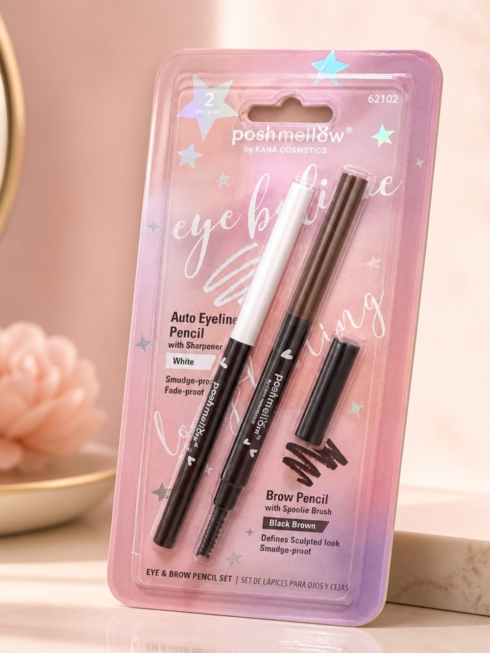 Poshmellow Eye & Brow Pencil Duo White & Black Brown 2-Piece Set New